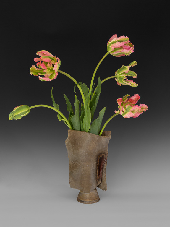 Shield Vase (with tulips)h 10.5"  w 6.5"  d 3.5"
